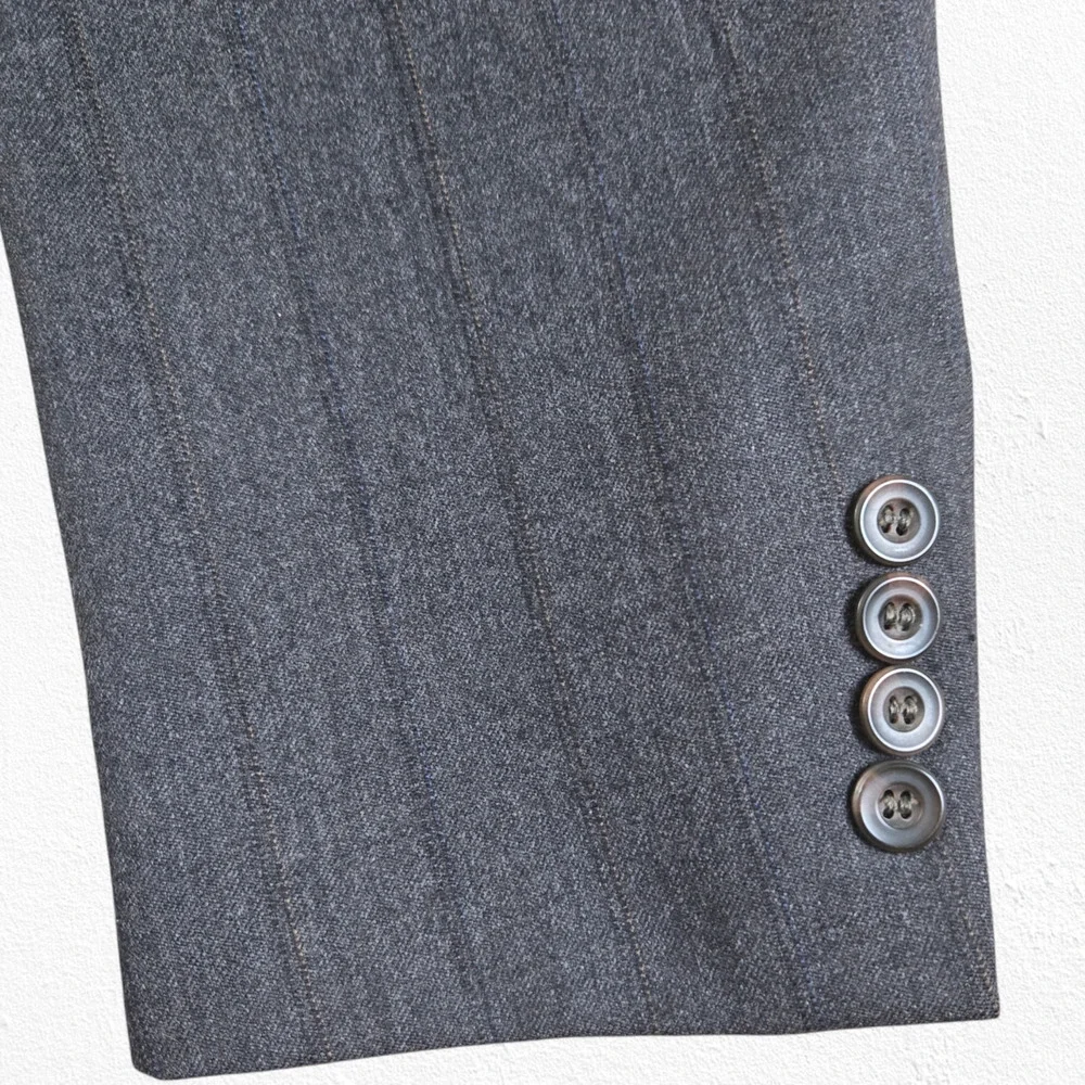 Vintage 80s Geoffrey Beene Gray Wool Pinstripe Suit USA Made Blazer Set Size 40R